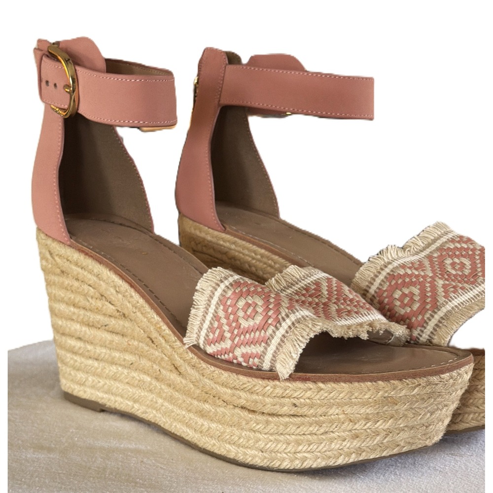 Tommy Hilfiger Pink Beige Espadrille‎ Wedge Sandals Ankle Strap Platform 11M